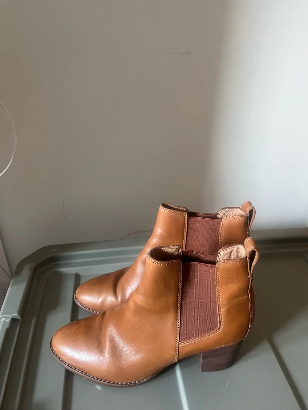 Madewell Cognac Leather Chelsea Ankle Boots